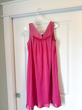 Vintage Vanity Fair Pink Slip Dress Lace Nylon Nightgown USA L